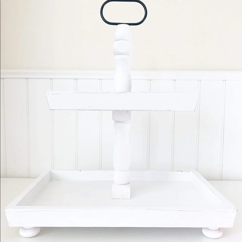 Distressed White Foundations Decor Tiered Tray Rectangle